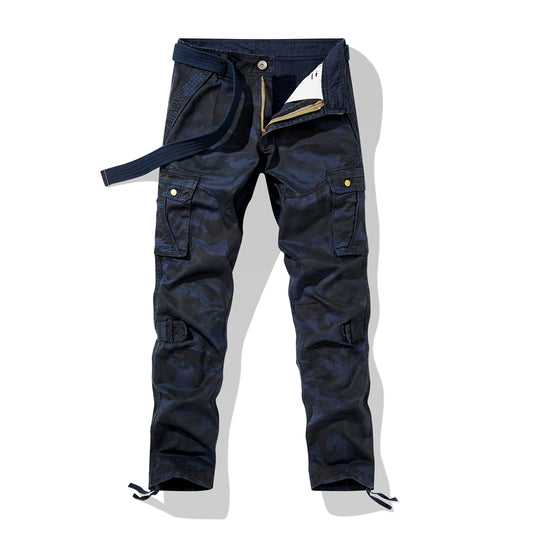 Pantaloni cargo blu navy da uomo con tasche, casual, militari, esercito, escursionismo, combattimento, tattici, pantaloni da lavoro | 1206