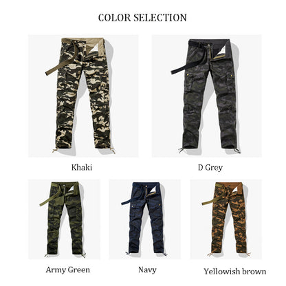 Pantalon cargo D Grey Camo Flex pour homme, coupe décontractée, jambe droite, pantalon décontracté avec plusieurs poches