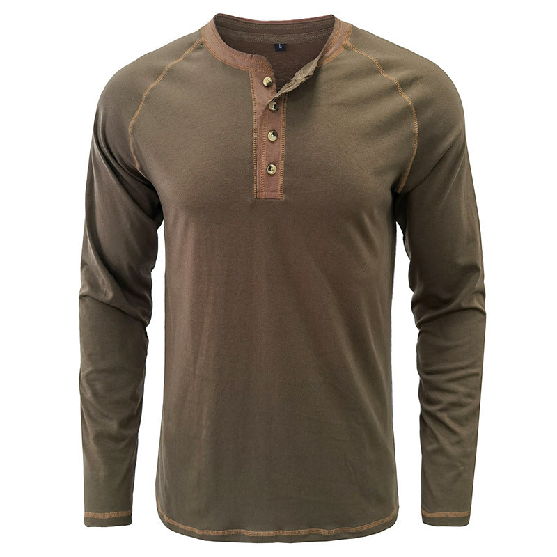 Maglietta Henley leggera in cotone a maniche lunghe da uomo | 2237