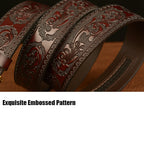 Herren-Ratschengürtel, Echtledergürtel mit automatischer Wolfsschnalle aus Legierung | TCZD003