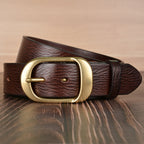 Herren-Gürtel aus genarbtem Rindsleder mit plissierter Schnalle und goldener Schnalle, 38 mm breit | TCZK11