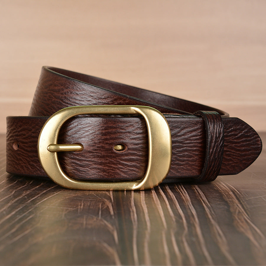 Men Pleated Top Grain Cowhide Dress Belt Gold Buckle 1-1/2''(38mm) Wide |  TCZK11