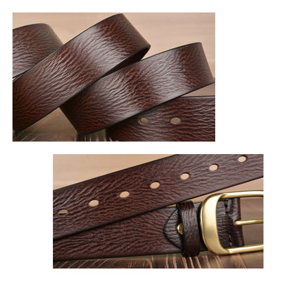 Men Pleated Top Grain Cowhide Dress Belt Gold Buckle 1-1/2''(38mm) Wide |  TCZK11