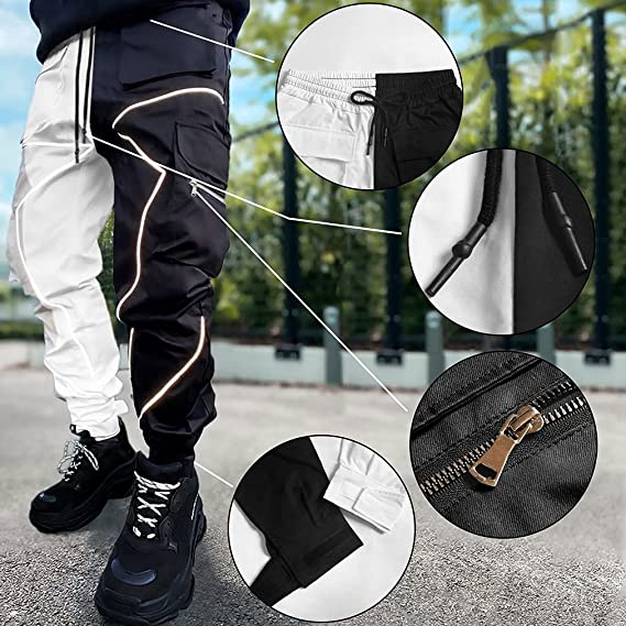 Weiße Herren Multi Pocket Fashion Cargohose Technische reflektierende Jogginghose | W302 