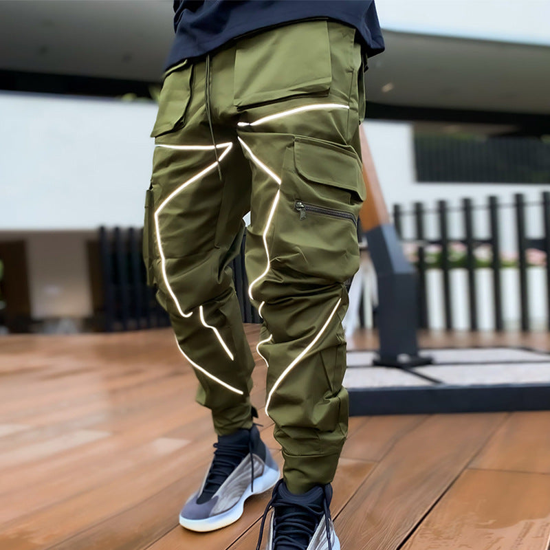 Pantalon cargo de jogging à bandes réfléchissantes pour hommes, coupe slim, pour la gym, l'entraînement, la cheville | W302 