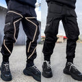 Herrenmode Reflektorstreifen Slim Fit Gym Workout Jogger Cargohose Knöchelband | W302 