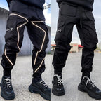 Herrenmode Reflektorstreifen Slim Fit Gym Workout Jogger Cargohose Knöchelband | W302 