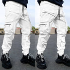 Weiße Herren Multi Pocket Fashion Cargohose Technische reflektierende Jogginghose | W302 