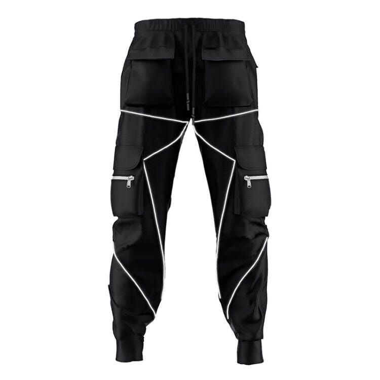 Herrenmode Reflektorstreifen Slim Fit Gym Workout Jogger Cargohose Knöchelband | W302 