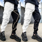 Herrenmode Reflektorstreifen Slim Fit Gym Workout Jogger Cargohose Knöchelband | W302 