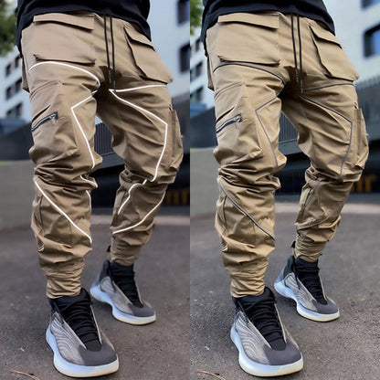 Pantalon cargo de jogging à bandes réfléchissantes pour hommes, coupe slim, pour la gym, l'entraînement, la cheville | W302 