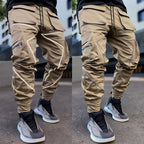 Khaki Fashion Herren Cargohose Hip Hop Elastischer Bund Kordelzug Street Jogger Jogginghose mit Taschen Jogging Punk | W302