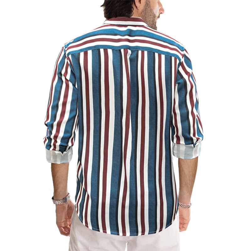 Men's Casual Long Sleeve Button-Down Shirts Striped Dress Shirts | MC255371