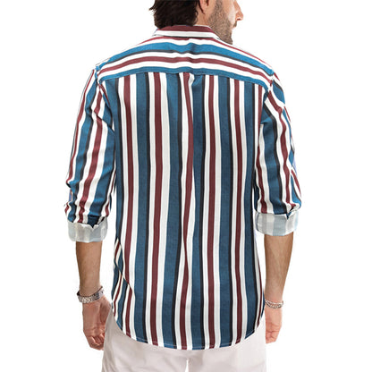 Men's Casual Long Sleeve Button-Down Shirts Striped Dress Shirts | MC255371