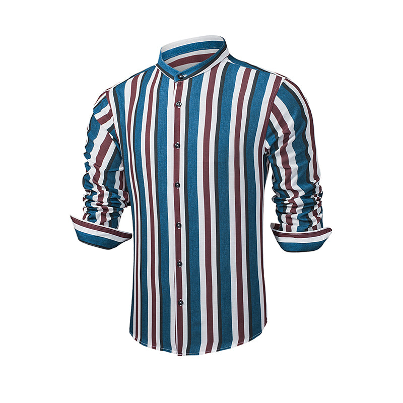 Men's Casual Long Sleeve Button-Down Shirts Striped Dress Shirts | MC255371