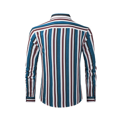 Men's Casual Long Sleeve Button-Down Shirts Striped Dress Shirts | MC255371