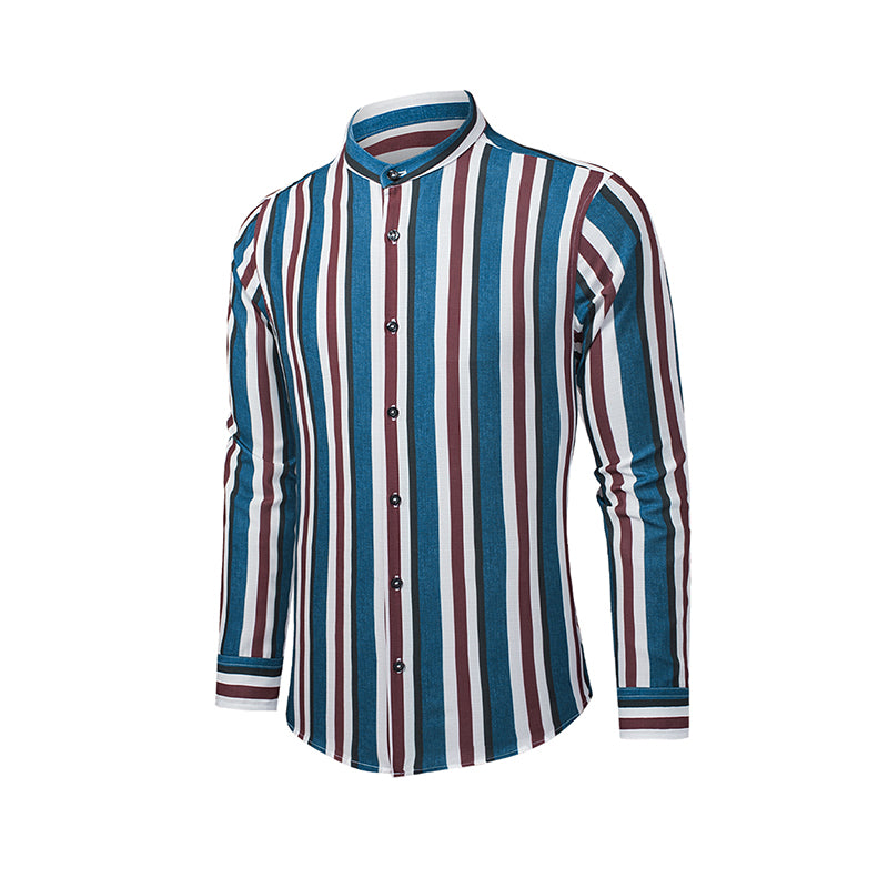 Men's Casual Long Sleeve Button-Down Shirts Striped Dress Shirts | MC255371