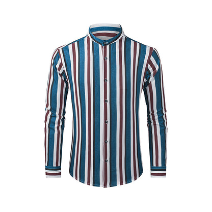 Men's Casual Long Sleeve Button-Down Shirts Striped Dress Shirts | MC255371