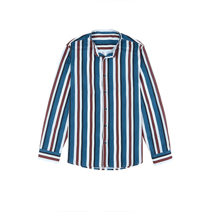 Men's Casual Long Sleeve Button-Down Shirts Striped Dress Shirts | MC255371