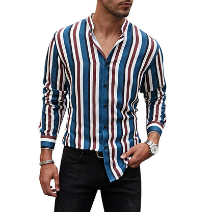 Men's Casual Long Sleeve Button-Down Shirts Striped Dress Shirts | MC255371