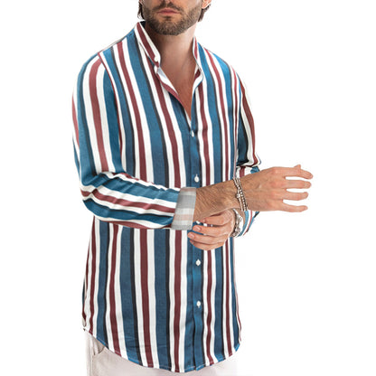 Men's Casual Long Sleeve Button-Down Shirts Striped Dress Shirts | MC255371