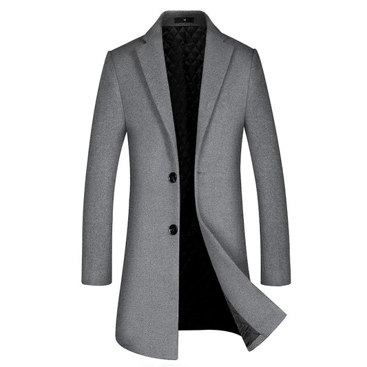 Trench-coat d'automne haut de gamme pour hommes en mélange de laine, long manteau à boutonnage simple | xz5903