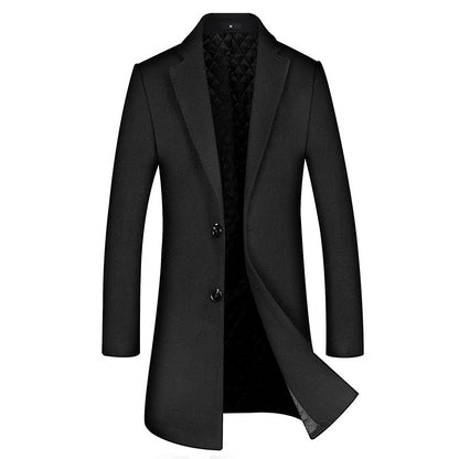 Trench-coat d'automne haut de gamme pour hommes en mélange de laine, long manteau à boutonnage simple | xz5903