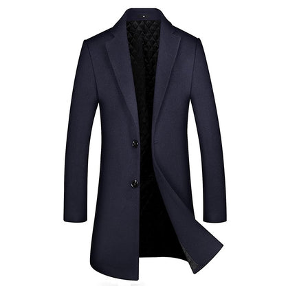 Trench-coat d'automne haut de gamme pour hommes en mélange de laine, long manteau à boutonnage simple | xz5903