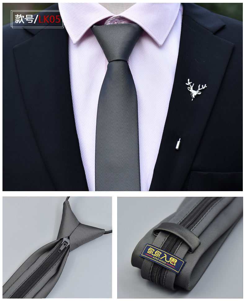 Klassische einfarbige seidige Krawatte mit Reißverschluss für Herren | LK02