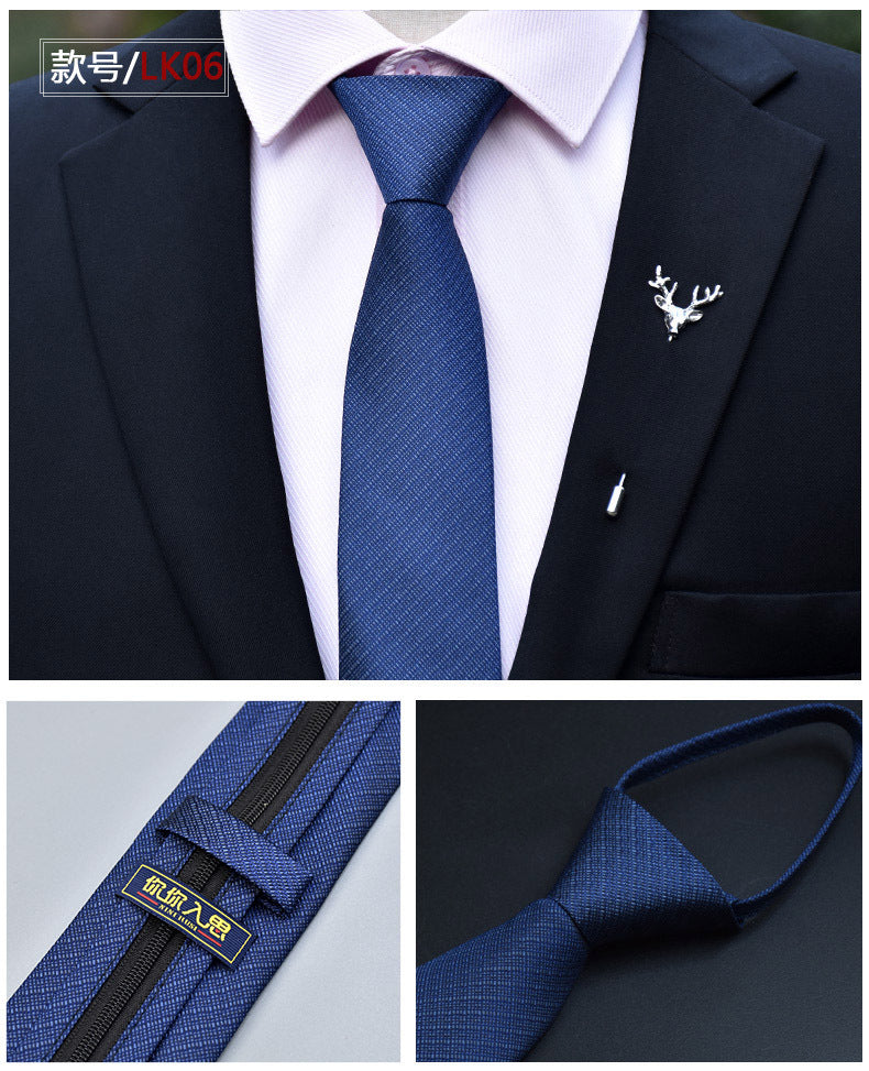 Klassische einfarbige seidige Krawatte mit Reißverschluss für Herren | LK02