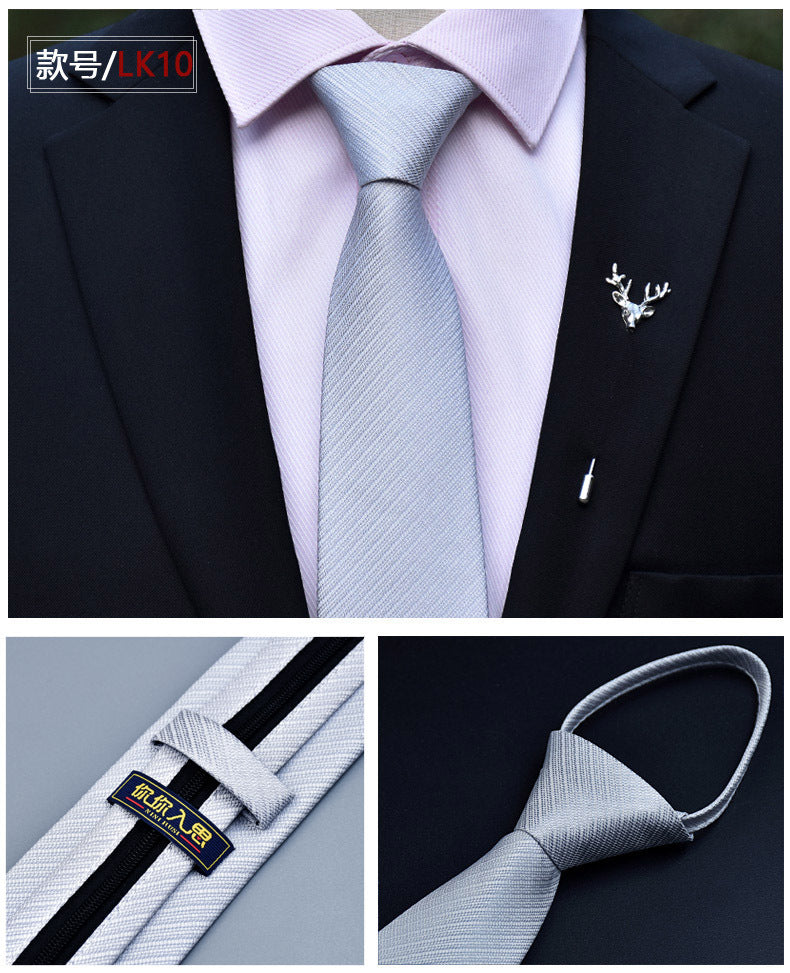 Klassische einfarbige seidige Krawatte mit Reißverschluss für Herren | LK02