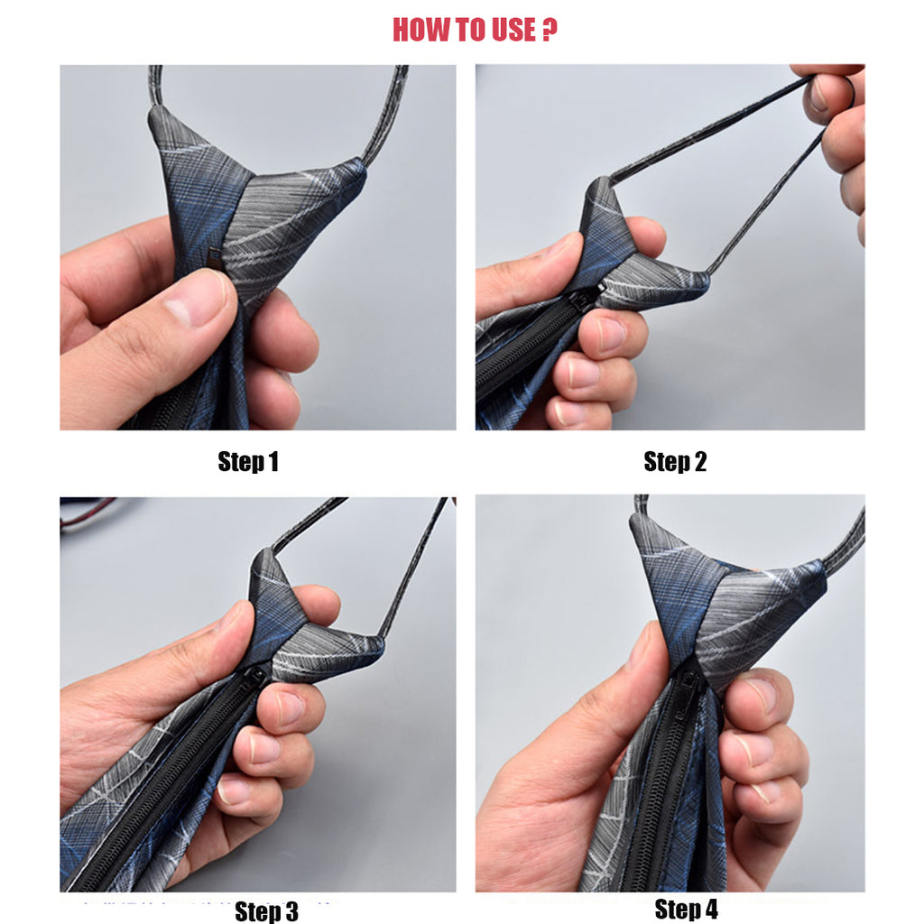 Klassische einfarbige seidige Krawatte mit Reißverschluss für Herren | LK02