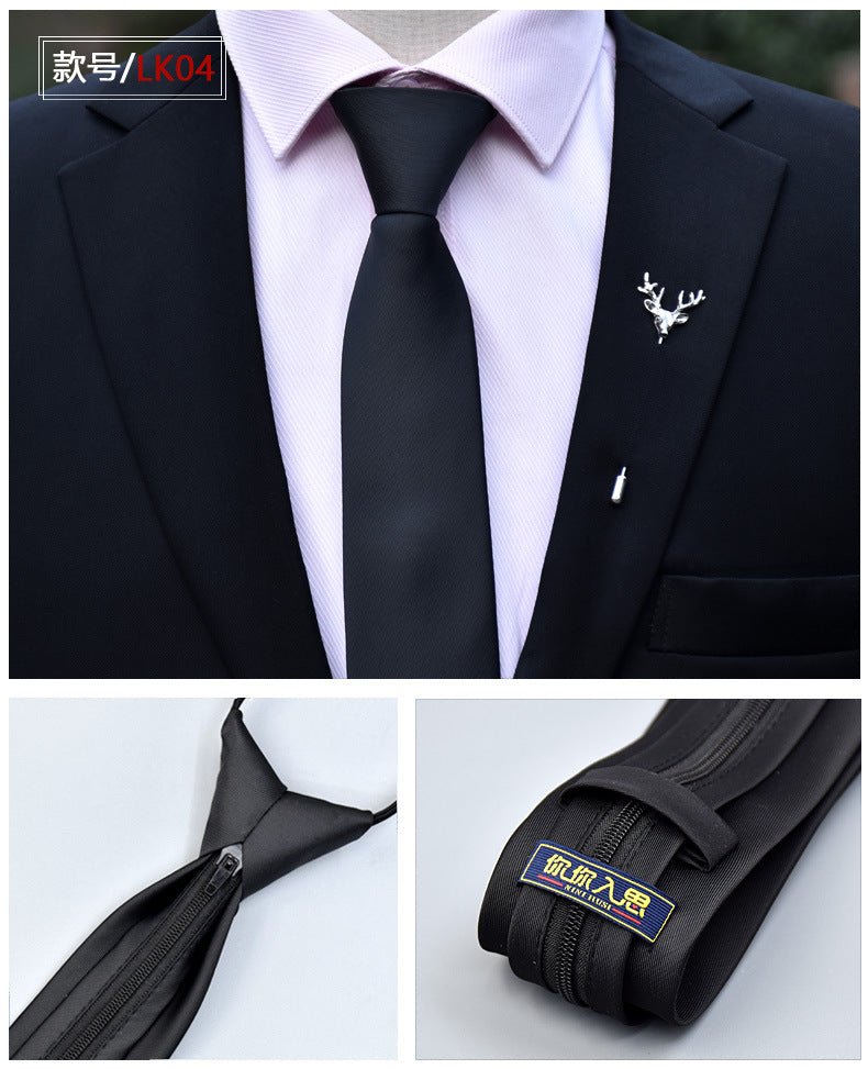 Klassische einfarbige seidige Krawatte mit Reißverschluss für Herren | LK02