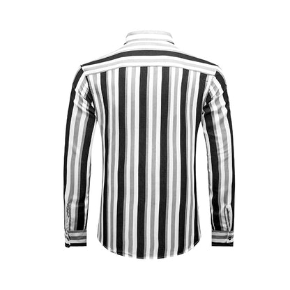 Men's Casual Long Sleeve Button-Down Shirts Striped Dress Shirts | MC255371