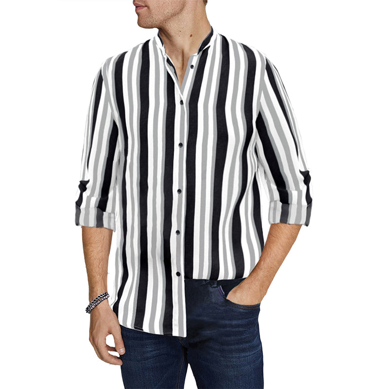 Men's Casual Long Sleeve Button-Down Shirts Striped Dress Shirts | MC255371