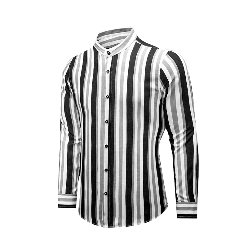 Men's Casual Long Sleeve Button-Down Shirts Striped Dress Shirts | MC255371