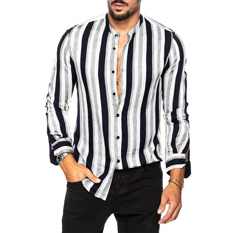 Lässige Langarm-Button-Down-Hemden für Herren, gestreifte Baumwollhemden für Herren | MC255371-1