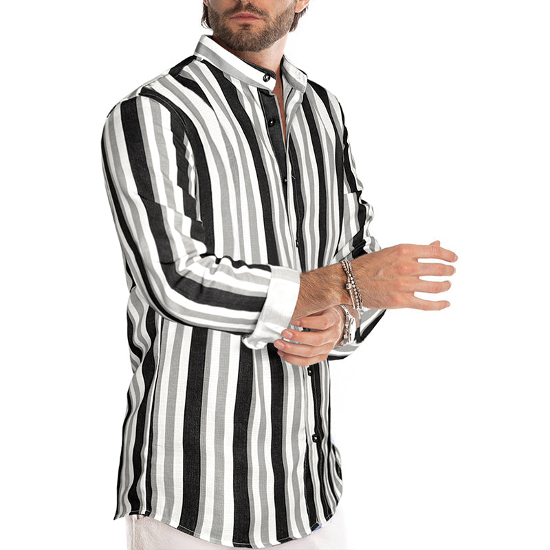 Men's Casual Long Sleeve Button-Down Shirts Striped Dress Shirts | MC255371