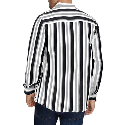 Men's Casual Long Sleeve Button-Down Shirts Striped Dress Shirts | MC255371