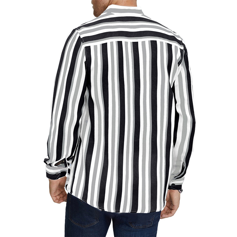 Lässige Langarm-Button-Down-Hemden für Herren, gestreifte Baumwollhemden für Herren | MC255371-1