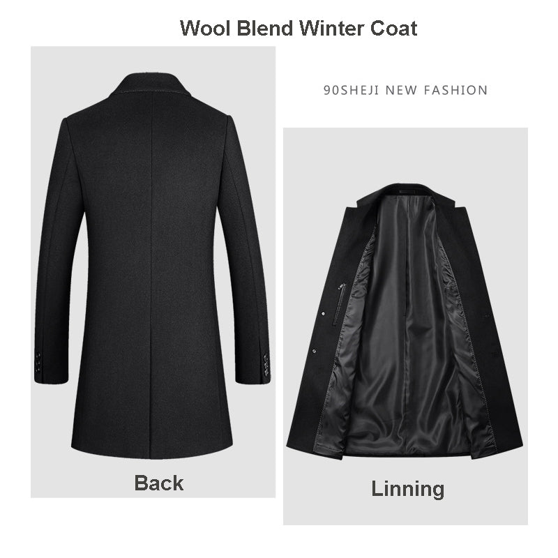 Herren Premium Wollmantel Lang Slim Fit Erbsen Trenchcoat | xz5903