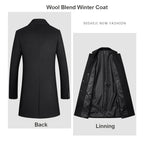 Herren Premium Wollmantel Lang Slim Fit Erbsen Trenchcoat | xz5903