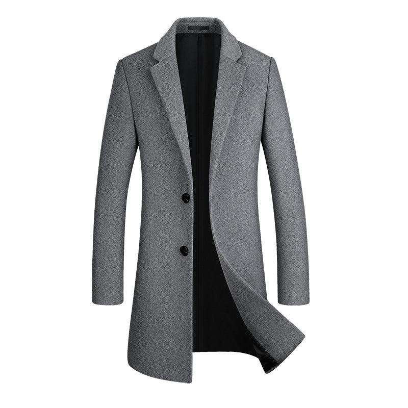 Herren Premium Wollmantel Lang Slim Fit Erbsen Trenchcoat | xz5903