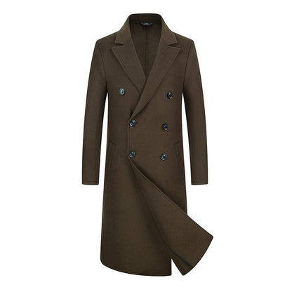 Trench-coat long croisé en laine australienne de qualité supérieure pour homme | XZ338